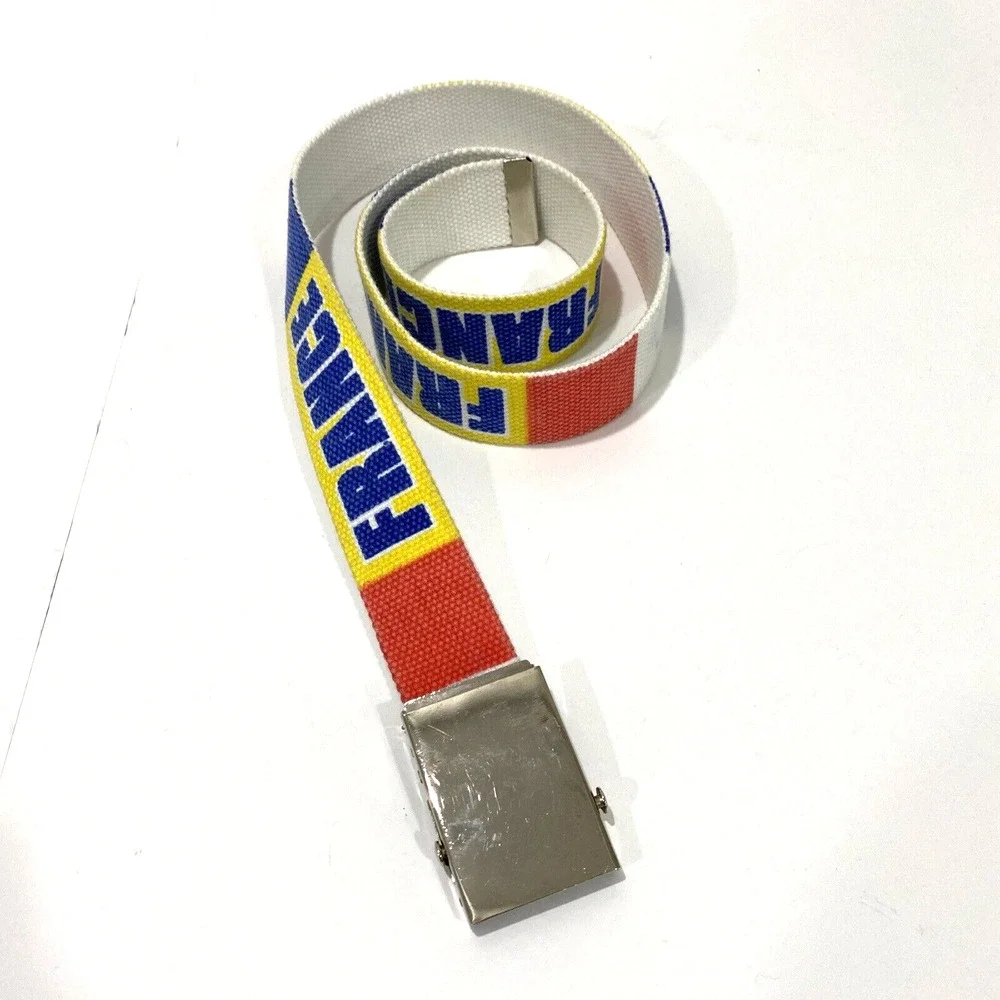 FRANCE woven canvas casual belt unisex style silver slide buckle red blue yellow